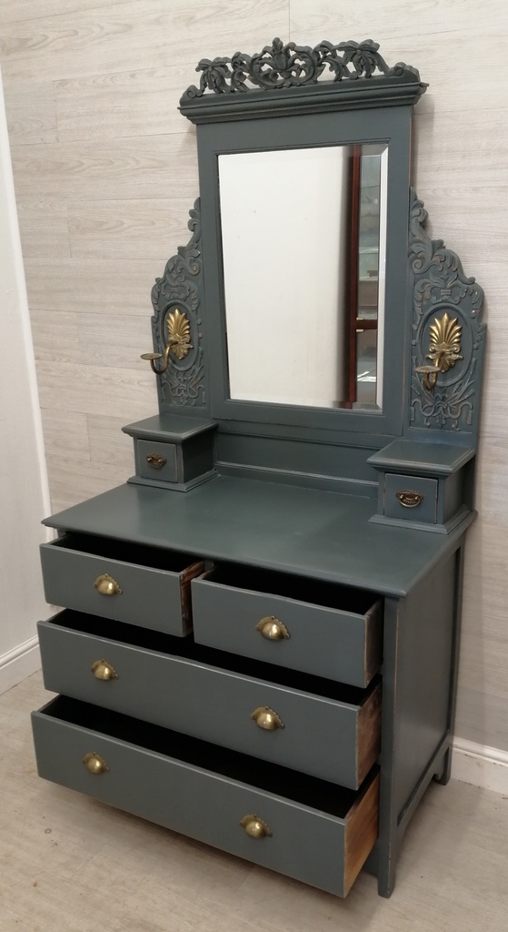 lovely antique dark grey painted dressing table chest