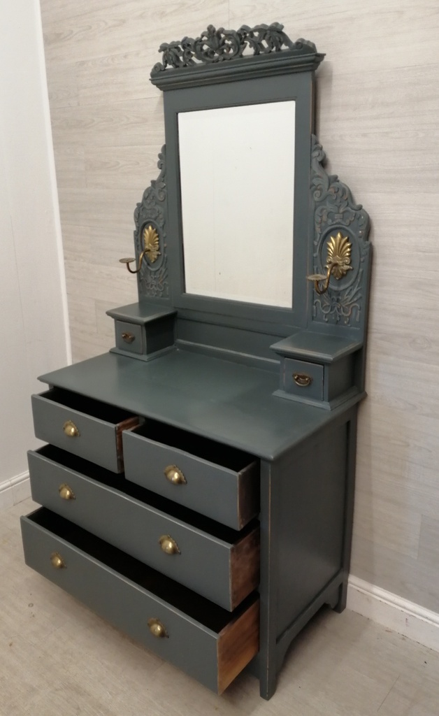 lovely antique dark grey painted dressing table chest