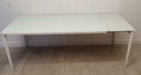 white GLASS TOP EXTENDING DINING TABLE