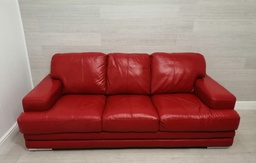 [HF12713] red leather three seater sofa