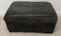 [HF15046] QUALITY  large DISTRESSED GREY LEATHER STORAGE FOOTSTOOL
