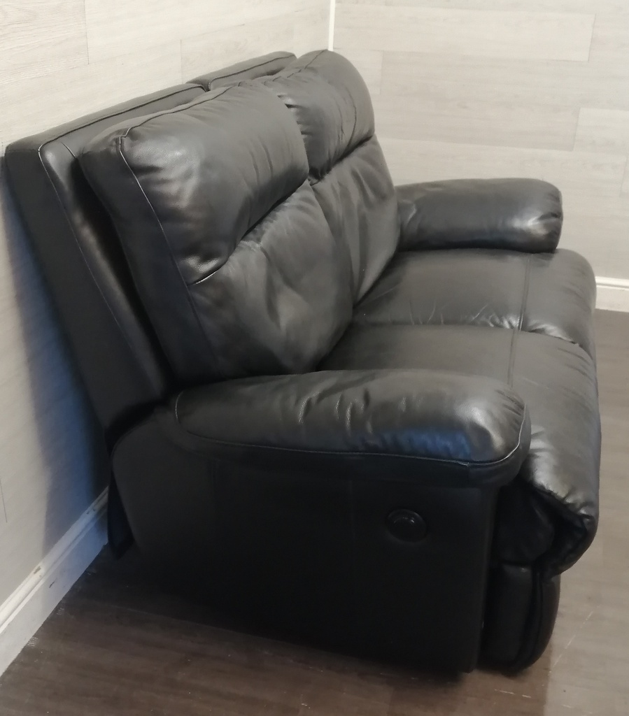 Two seater black leather recliner sofa