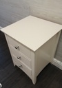 three drawer white bedside