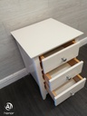 three drawer white bedside