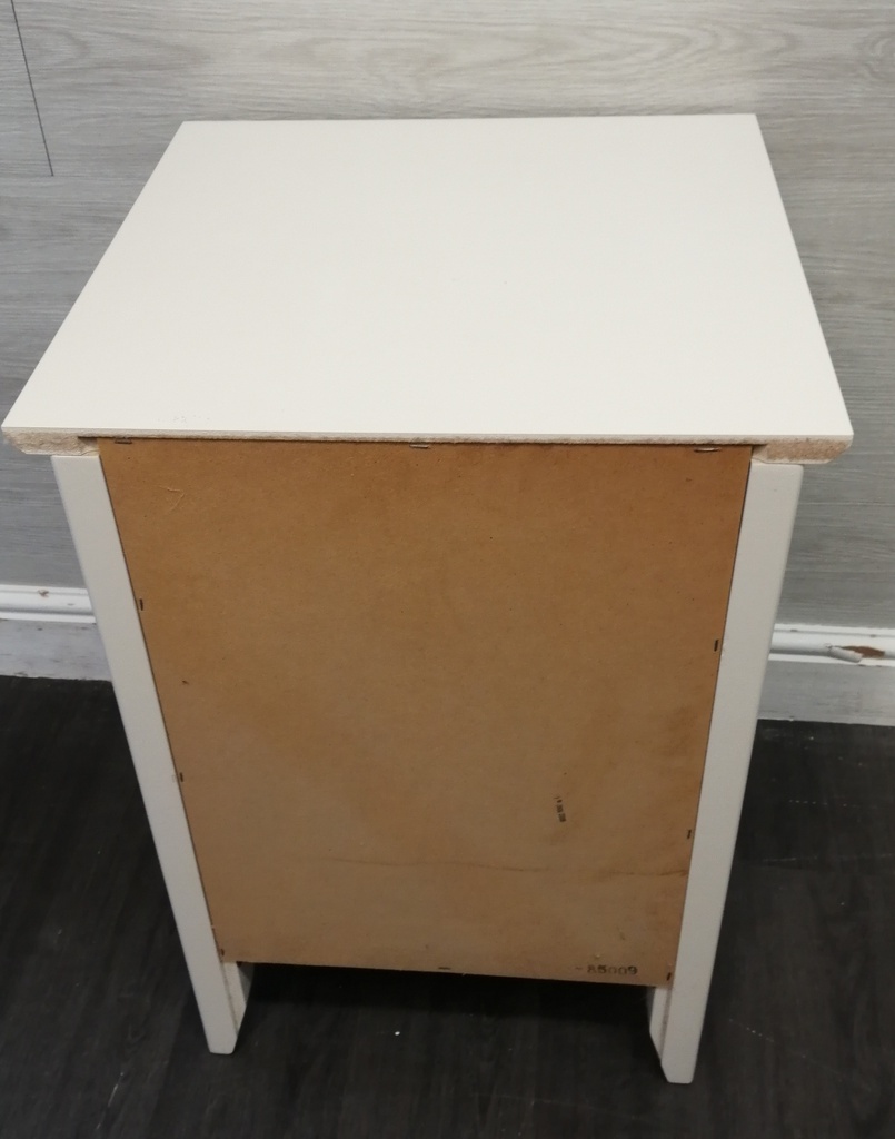 three drawer white bedside
