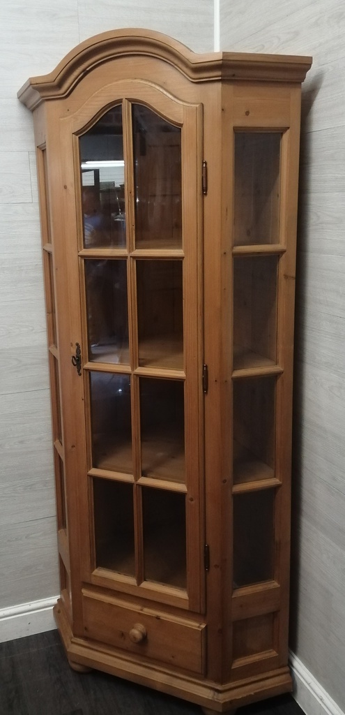 PINE GLAZED TOP CORNER DISPLAY UNIT