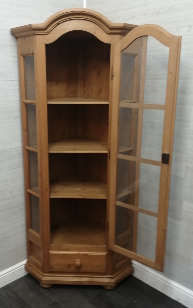 PINE GLAZED TOP CORNER DISPLAY UNIT