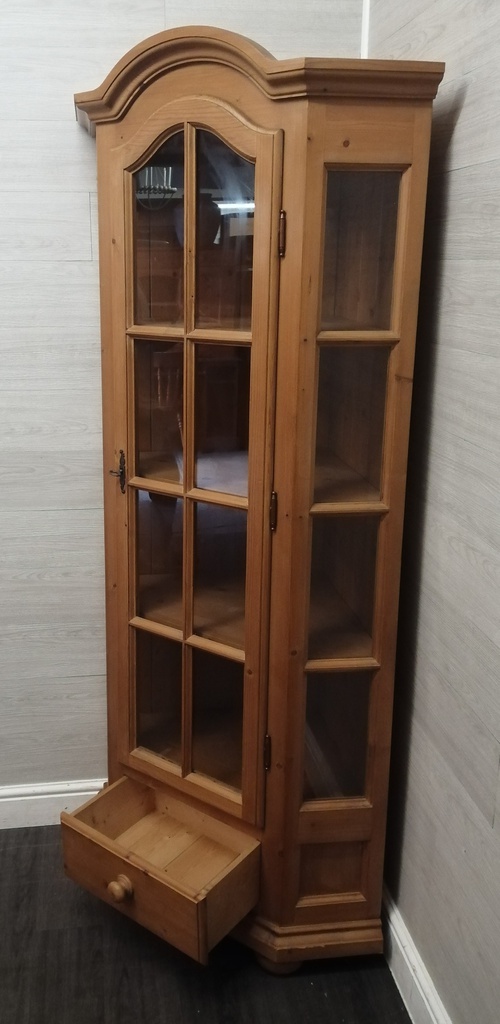 PINE GLAZED TOP CORNER DISPLAY UNIT