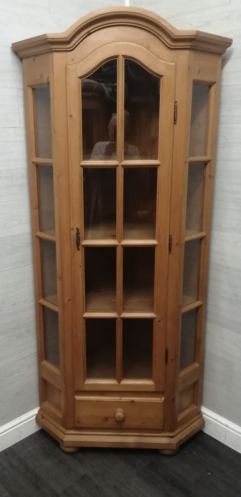 PINE GLAZED TOP CORNER DISPLAY UNIT