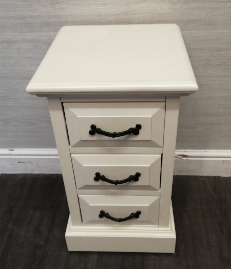 Cream three drawr bedside