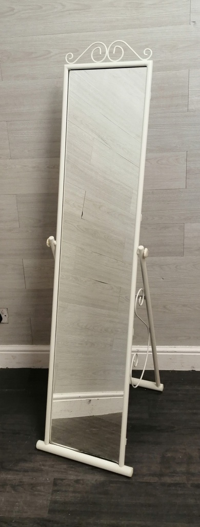 free standing white Cheval Mirror