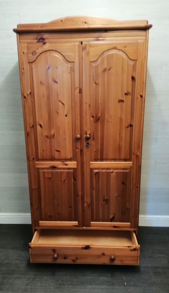 Double pine wardrobe with drawer