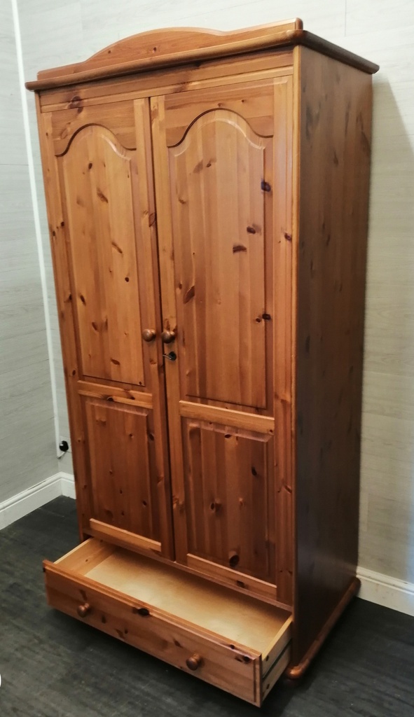Double pine wardrobe with drawer
