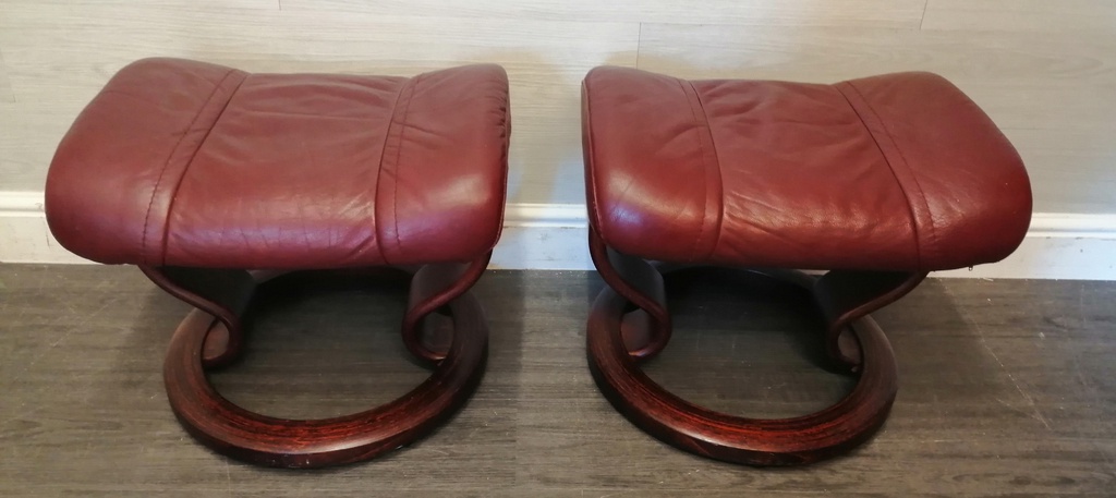 STRESSLESS DEEP RED LEATHER TWO SEATER RECLINER SOFA