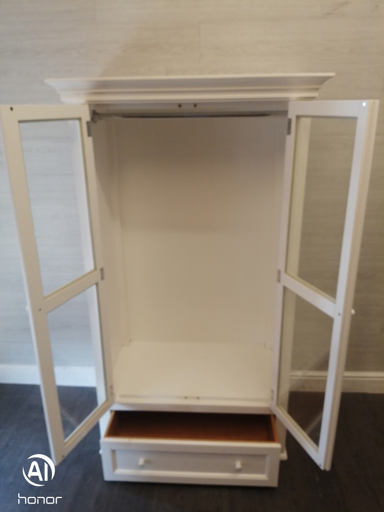 Neat glazed fronted white wardrobe