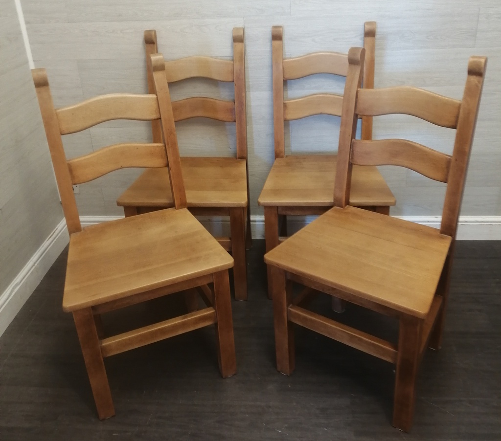 QUALITY SET OF  FOUR SOLID LADDER BACK DINING CHAIRS