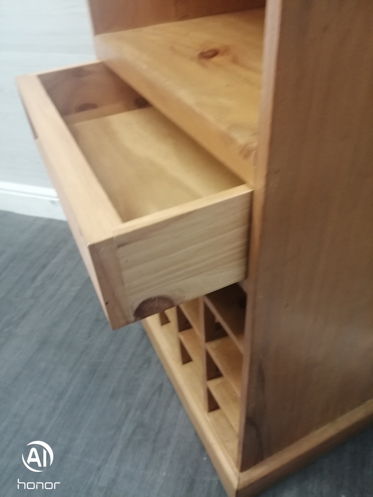 Narrow Pine Bookcase with Wine Rack
