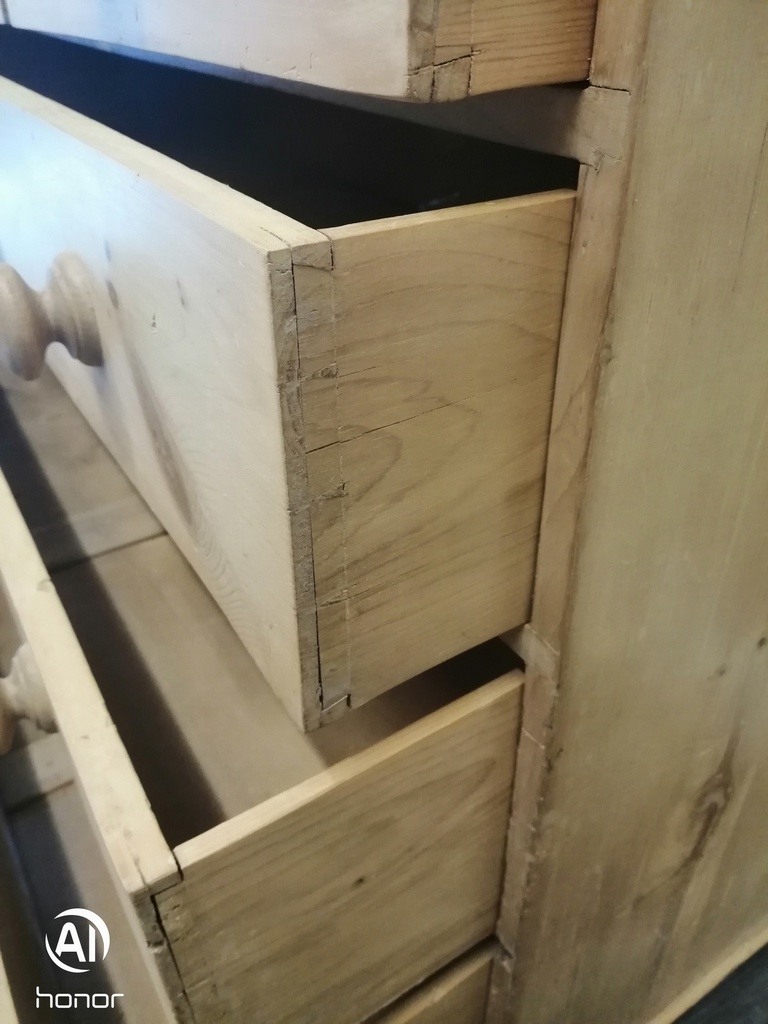 OLD ANTIQUE PINE CHEST OF FIVE DRAWERS