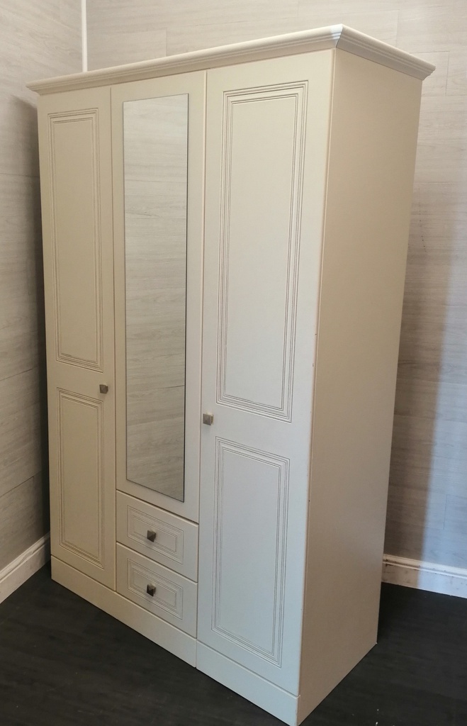 Cream triple wardrobe with mirror