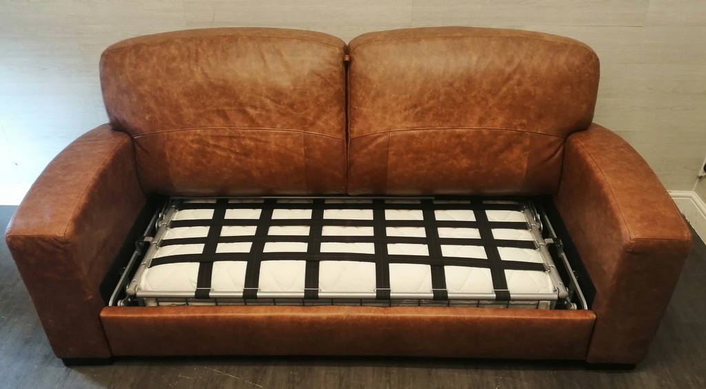 Quality Tan leather sofa bed