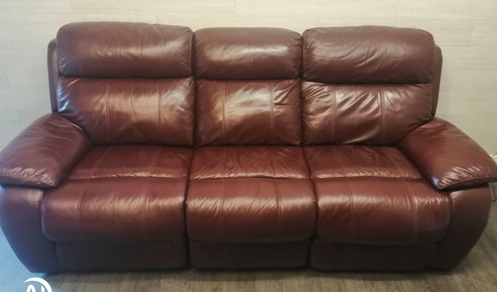 Ox Blood Red Leather Three Seater Electric Recliner Sofa