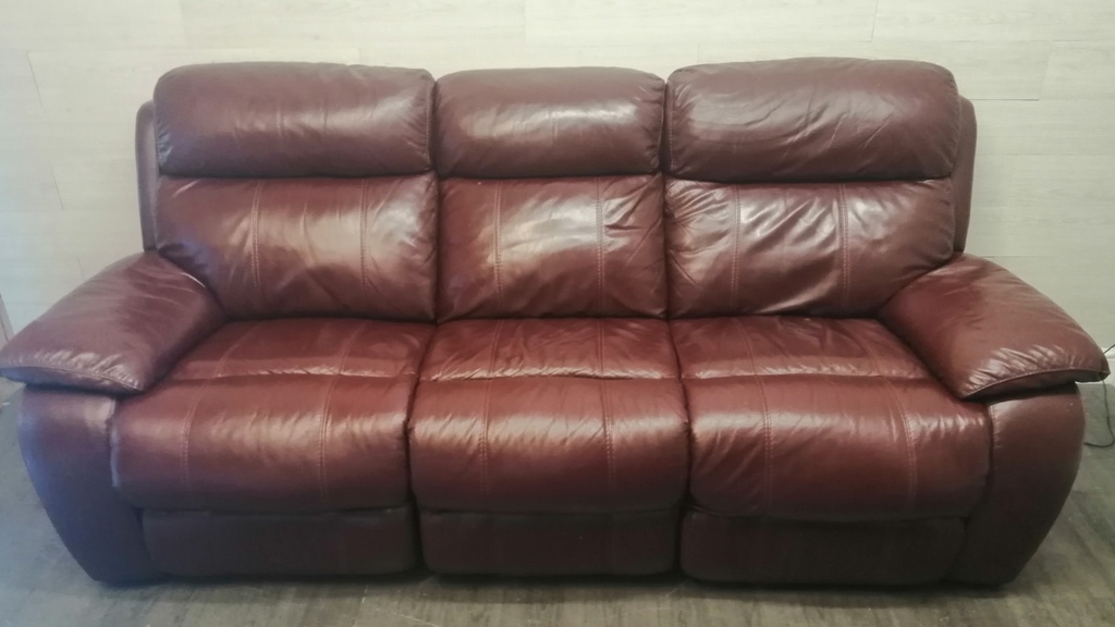 Ox Blood Red Leather Three Seater Electric Recliner Sofa