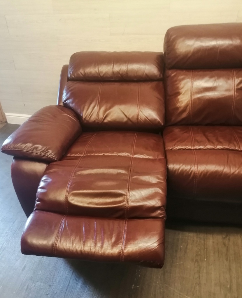 Ox Blood Red Leather Three Seater Electric Recliner Sofa