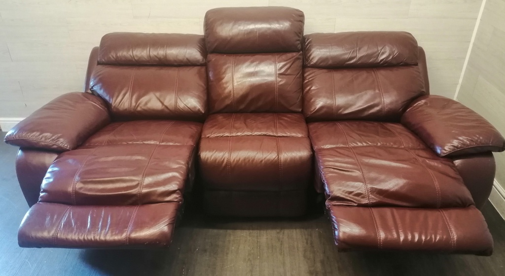 Ox Blood Red Leather Three Seater Electric Recliner Sofa