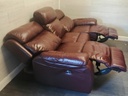 Ox Blood Red Leather Three Seater Electric Recliner Sofa