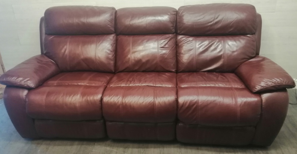 Ox Blood Red Leather Three Seater Electric Recliner Sofa
