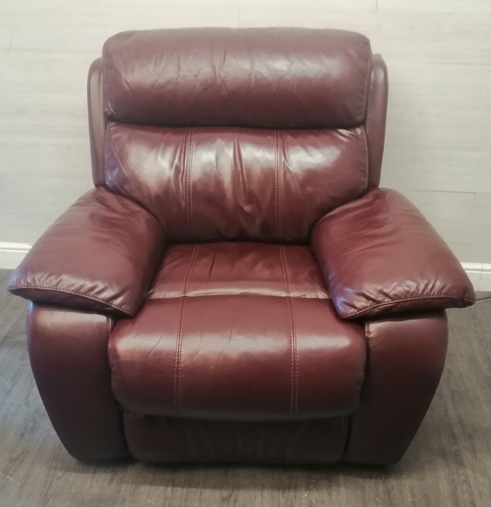 Ox Blood Red Leather Three Seater Electric Recliner Sofa