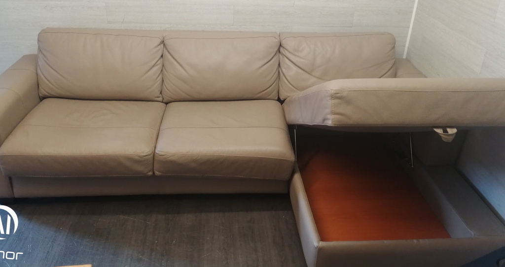 Quality Beige Leather L Shape Sofa Bed