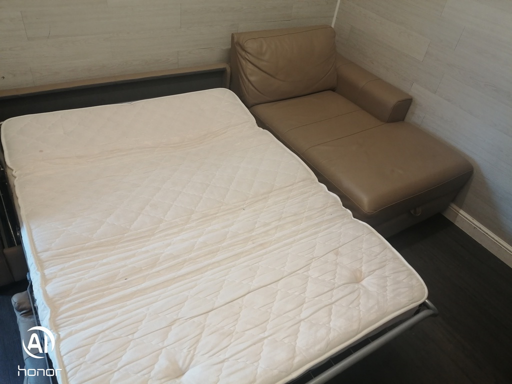 Quality Beige Leather L Shape Sofa Bed