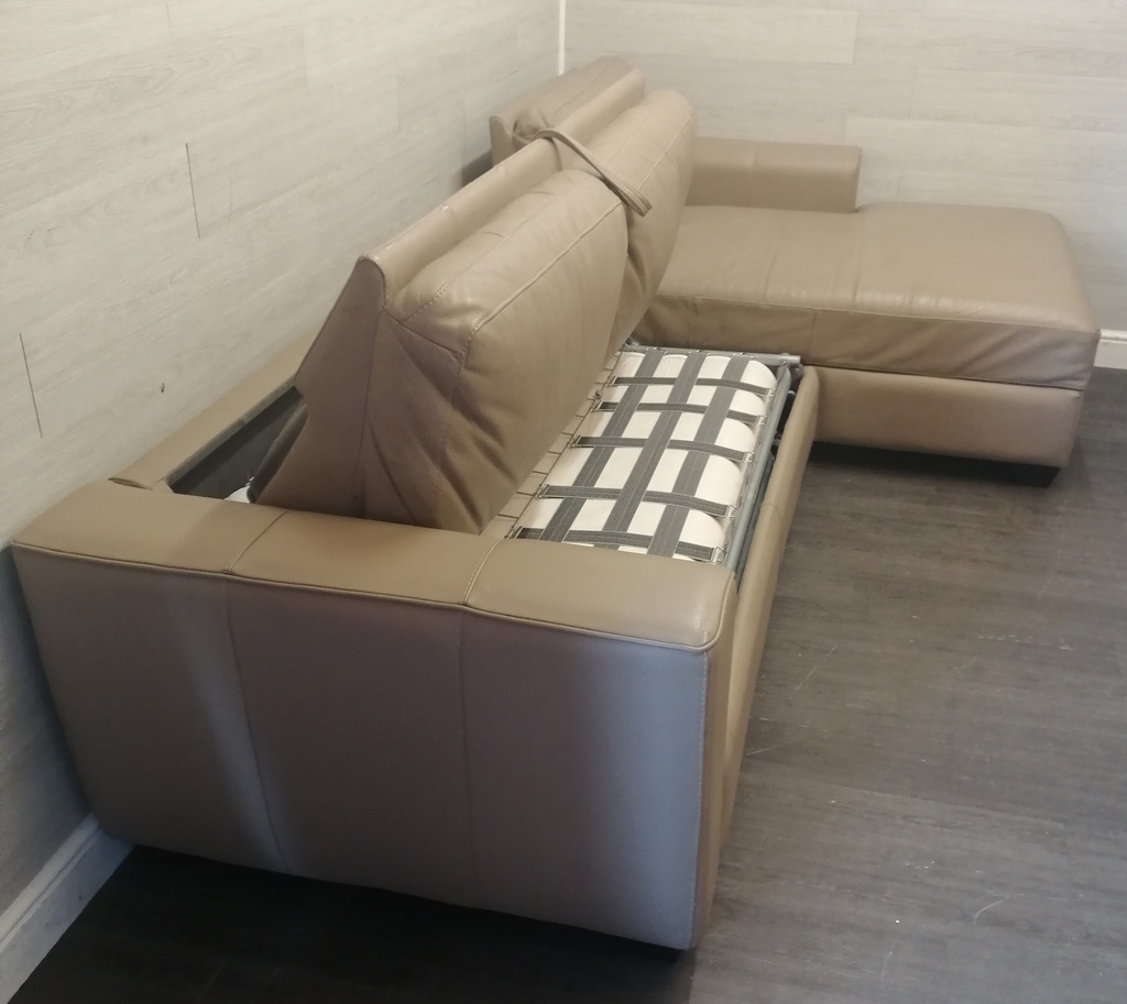 Quality Beige Leather L Shape Sofa Bed