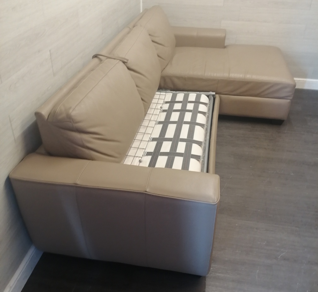 Quality Beige Leather L Shape Sofa Bed