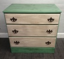 THREE DRAWER PAINTED CREAM AND GREEN CHEST