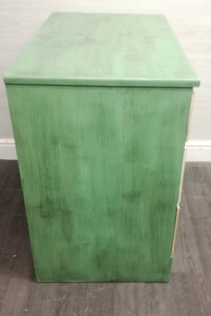 THREE DRAWER PAINTED CREAM AND GREEN CHEST