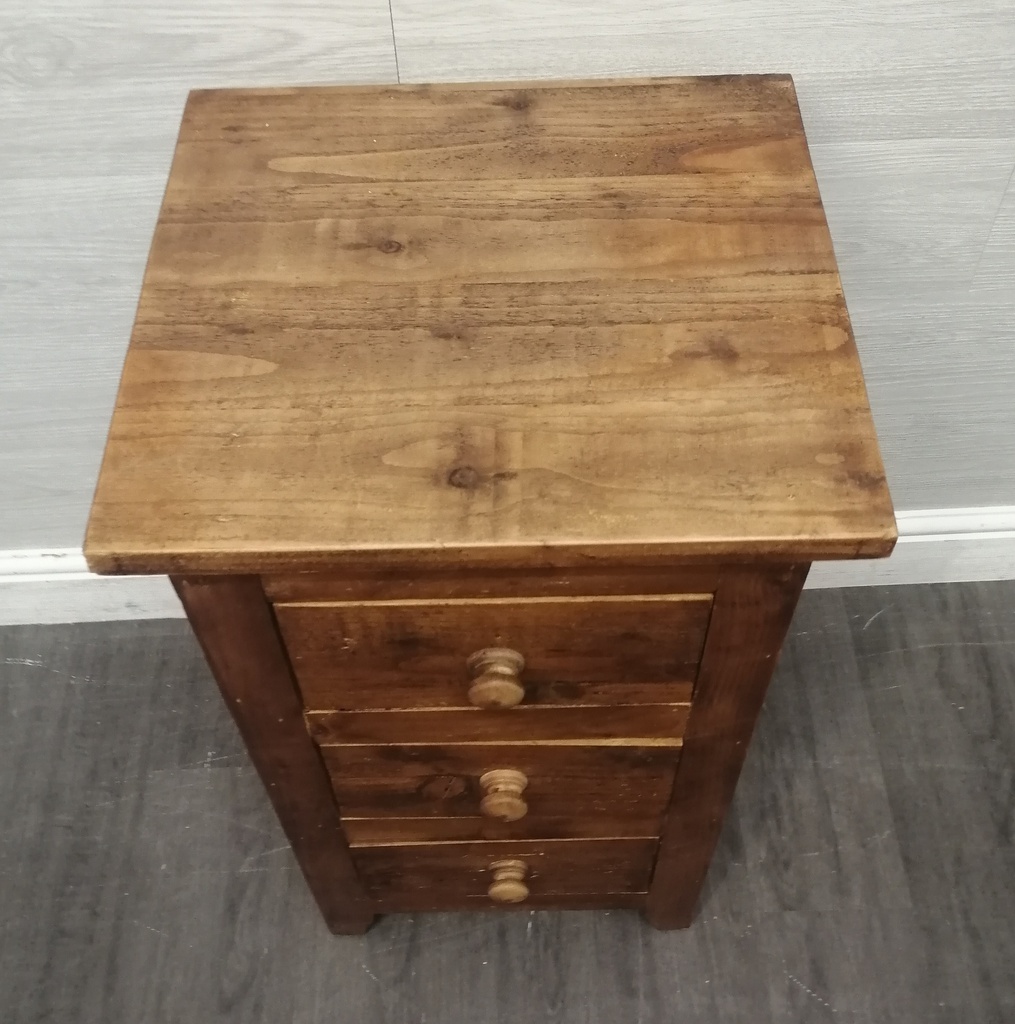 Three drawer rustic pine bedside chest