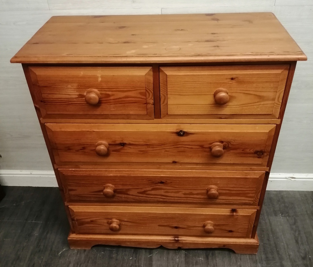Solid pine five drawer chest
