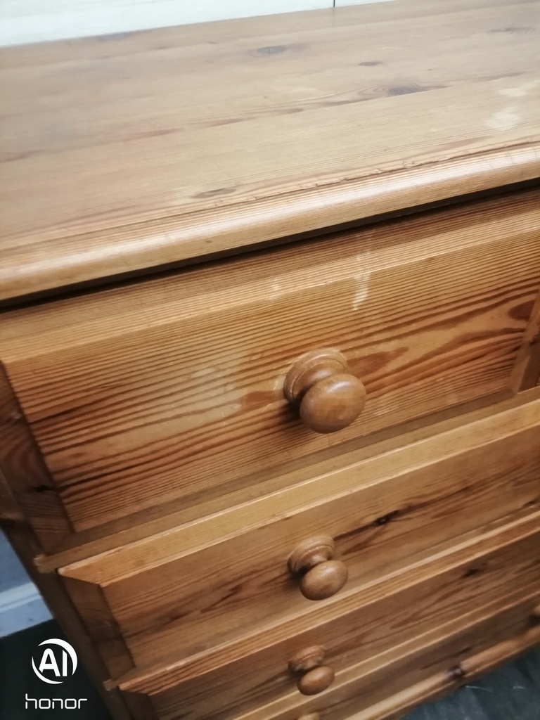 Solid pine five drawer chest