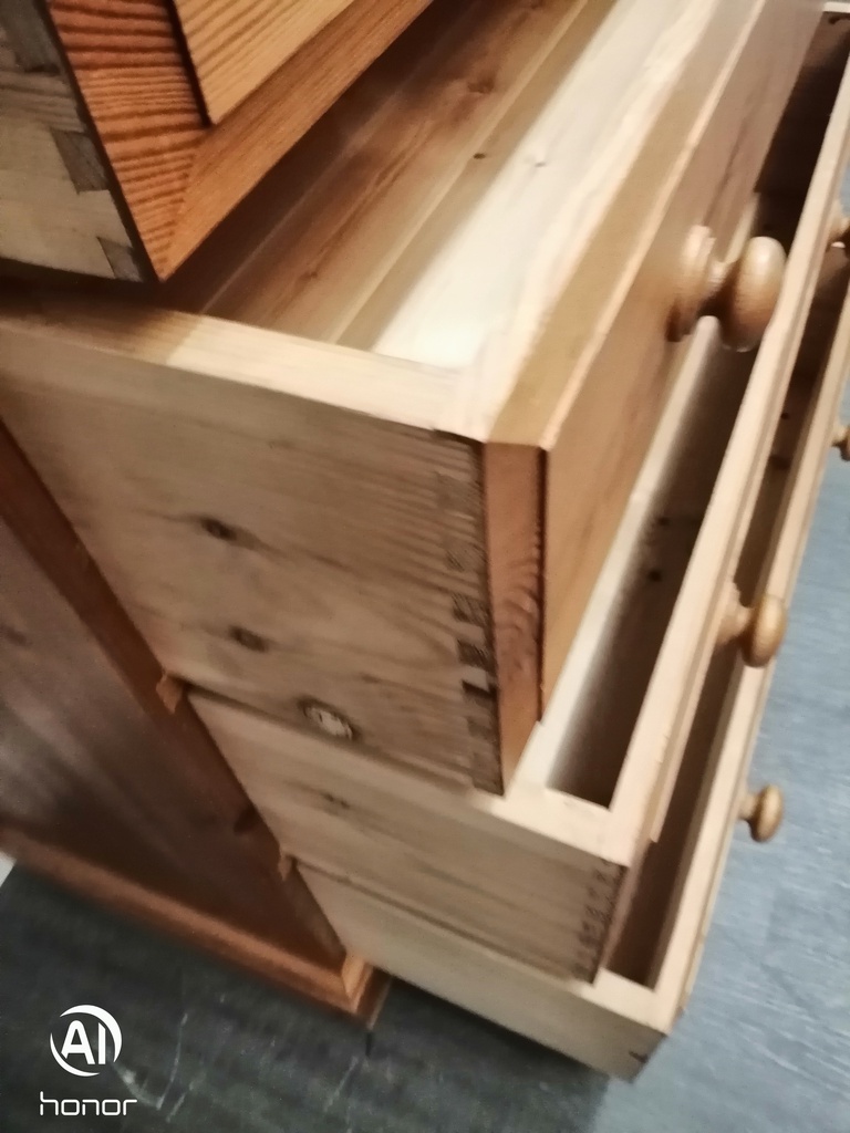 Solid pine five drawer chest