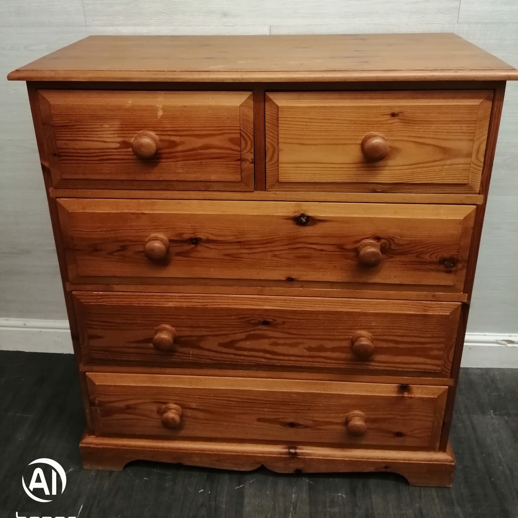 Solid pine five drawer chest
