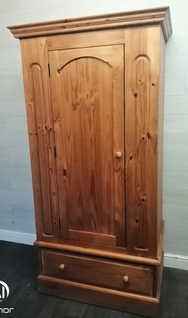 Quality solid pine single door wardrobe with drawer