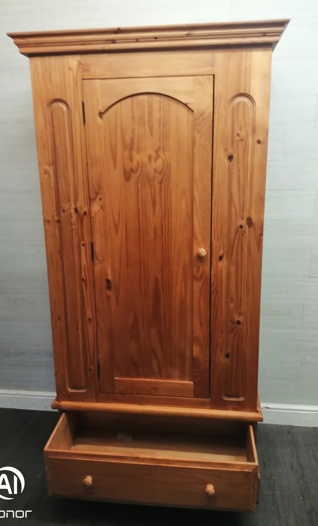 Quality solid pine single door wardrobe with drawer