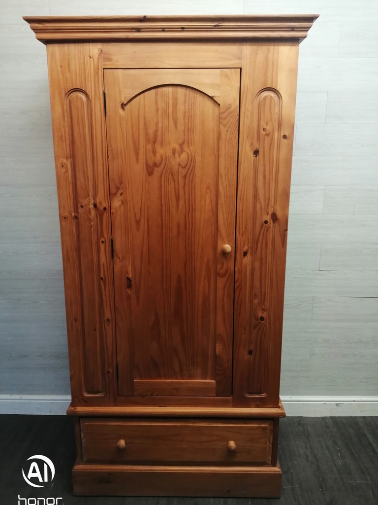 Quality solid pine single door wardrobe with drawer