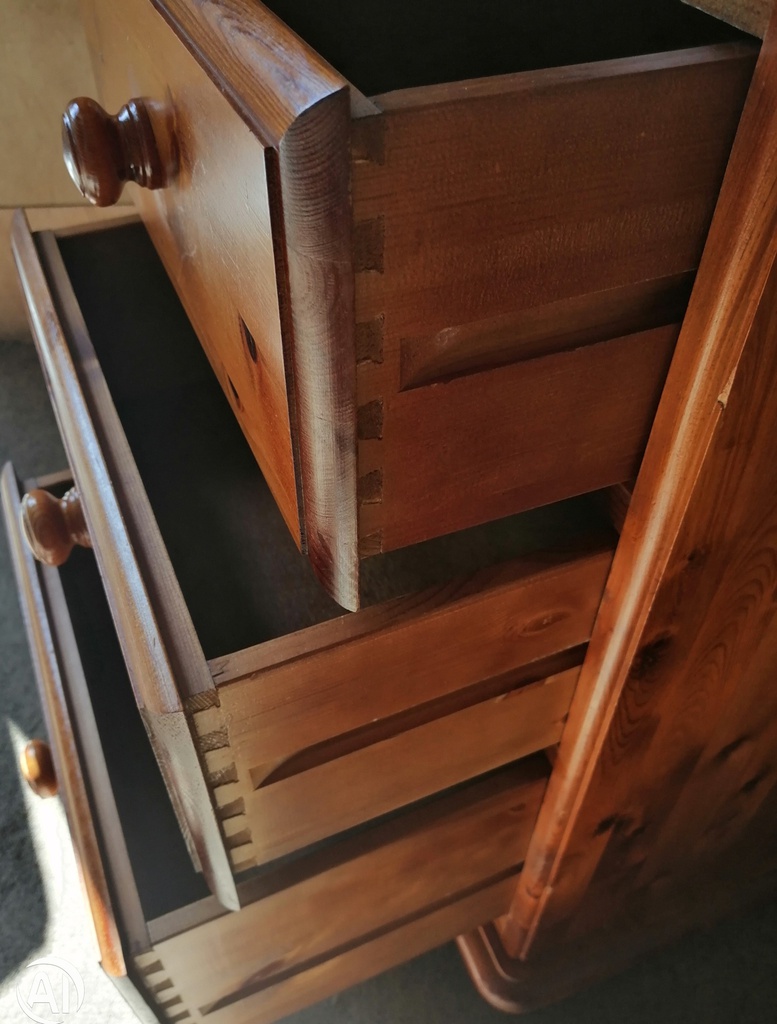 Quality solid pine three drawer bedside chest