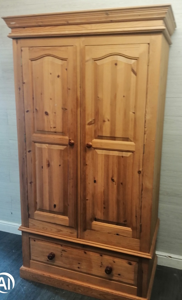 Solid double pine wardrobe with drawer