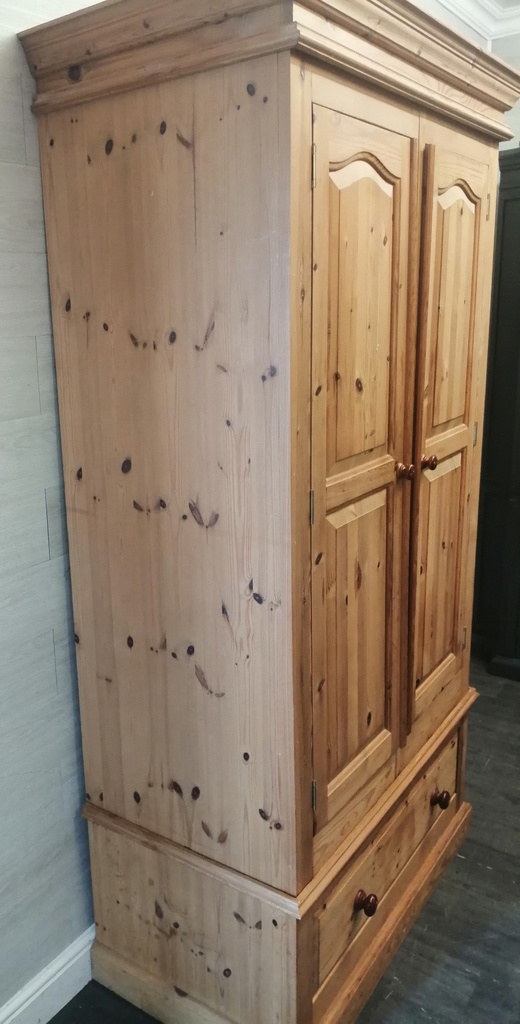 Solid double pine wardrobe with drawer
