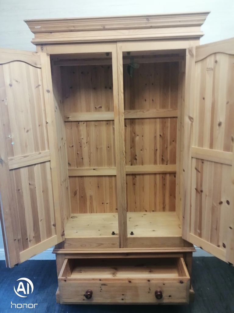 Solid double pine wardrobe with drawer