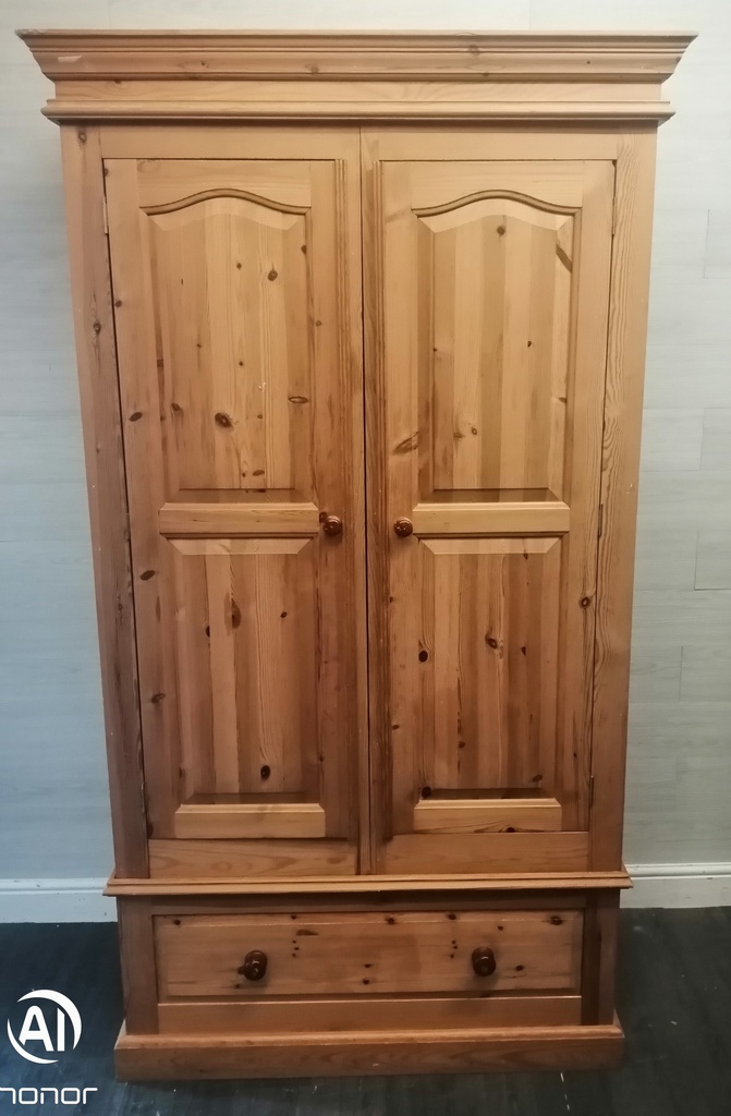 Solid double pine wardrobe with drawer